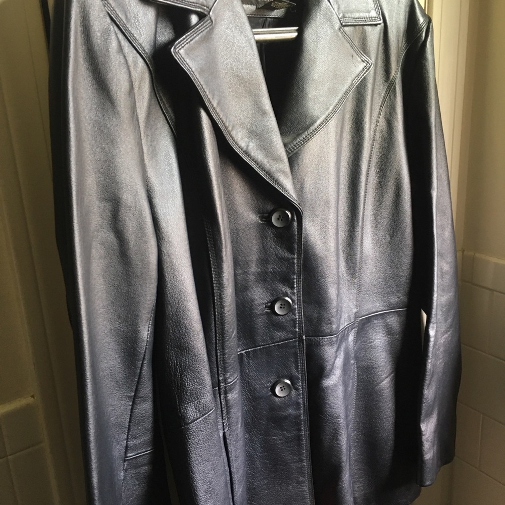 Ladies New York and Company Leather Three Button Blazer